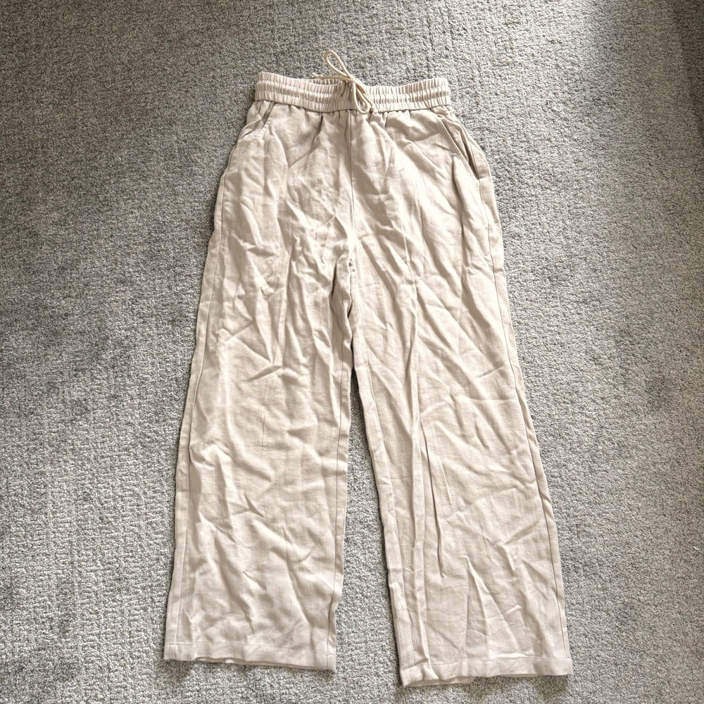 Halara Wide Leg Drawstring Pants Beige Lightweight Summer Medium Coastal Lounge